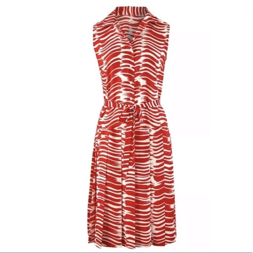 CAbi | Womens Red Brushstroke Dress Button Front Size S